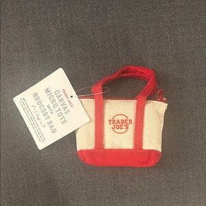 Trader Joe's Red and Cream Canvas Micro Tote Bag